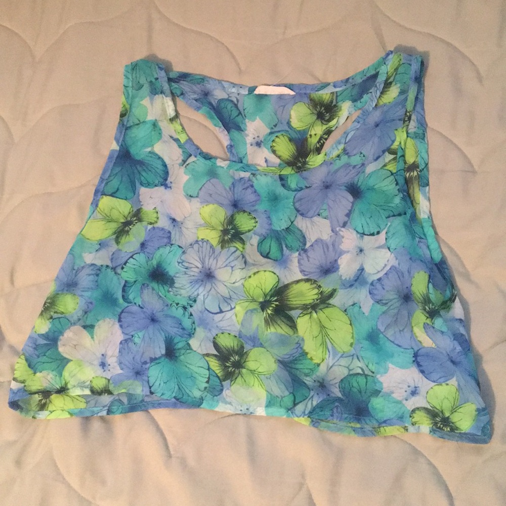 Floral blue and green crop top!